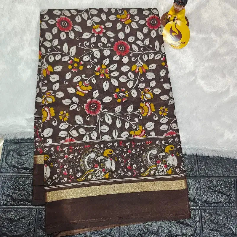 Premium Fancy Kalamkari Design Zari Border Sarees - SSGAP