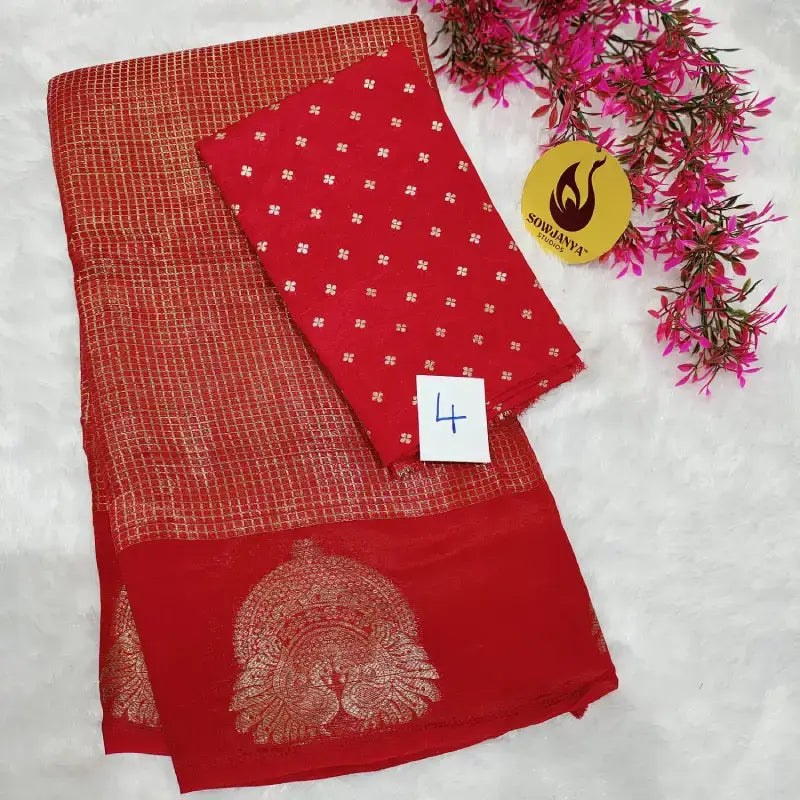 Viscose Crape Chex Saree With Designer Border - SSCDB4