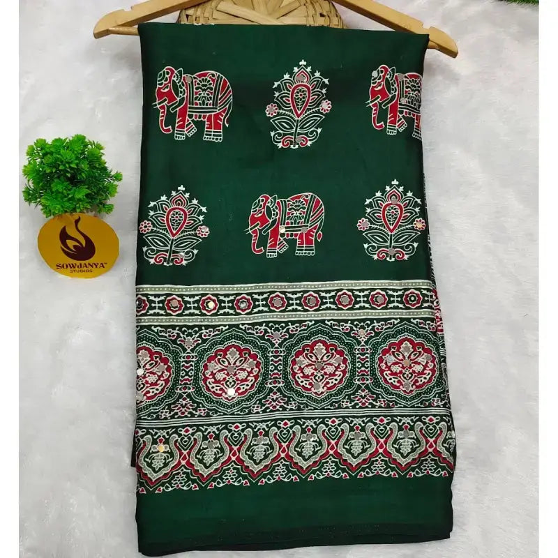 Heavy Japan Satin Crape Saree With More Original Mirrors - AJRAK76