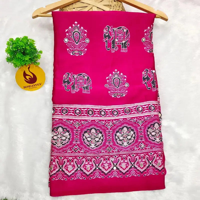 Heavy Japan Satin Crape Saree With More Original Mirrors - AJRAK77