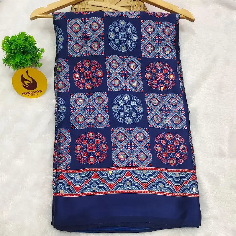 Heavy Japan Satin Crape Saree With More Original Mirrors - AJRAK71