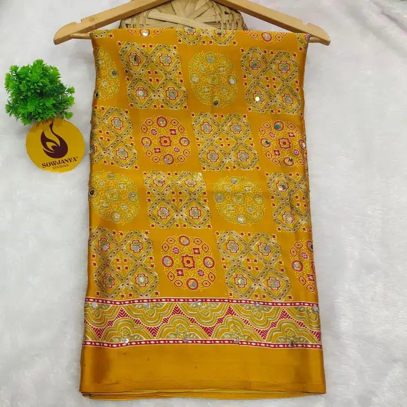 Heavy Japan Satin Crape Saree With More Original Mirrors - AJRAK65