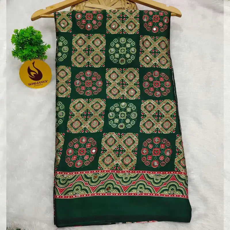 Heavy Japan Satin Crape Saree With More Original Mirrors - AJRAK66