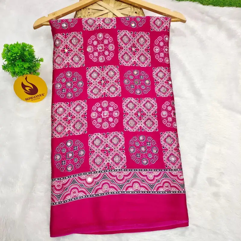 Heavy Japan Satin Crape Saree With More Original Mirrors - AJRAK70