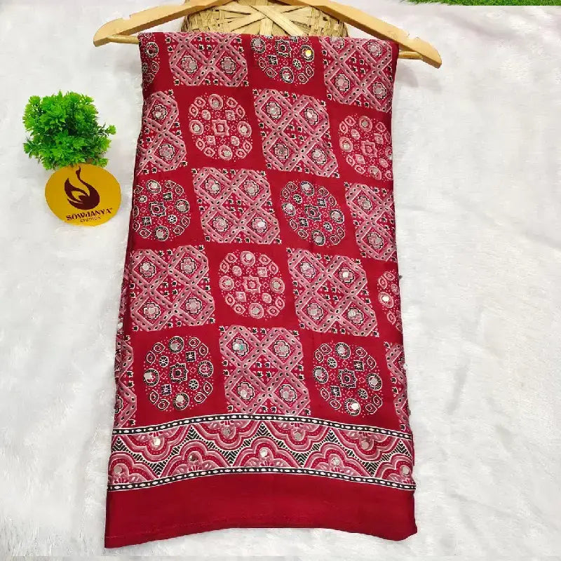 Heavy Japan Satin Crape Saree With More Original Mirrors - AJRAK67