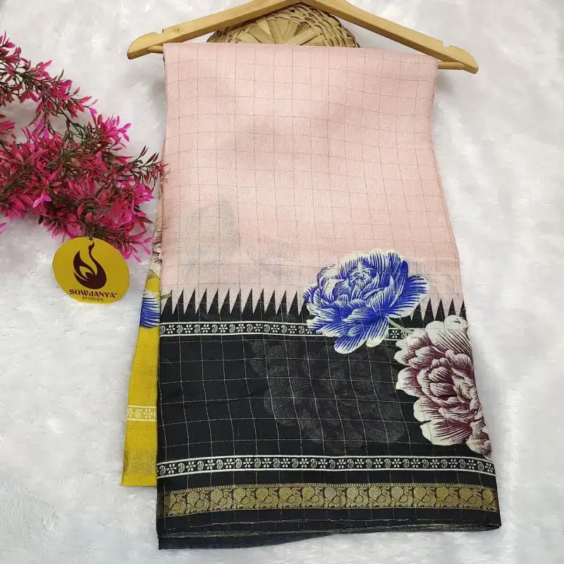 Premium Marshmellow Zari Chex Sarees With Peacock Border - SSZPB2