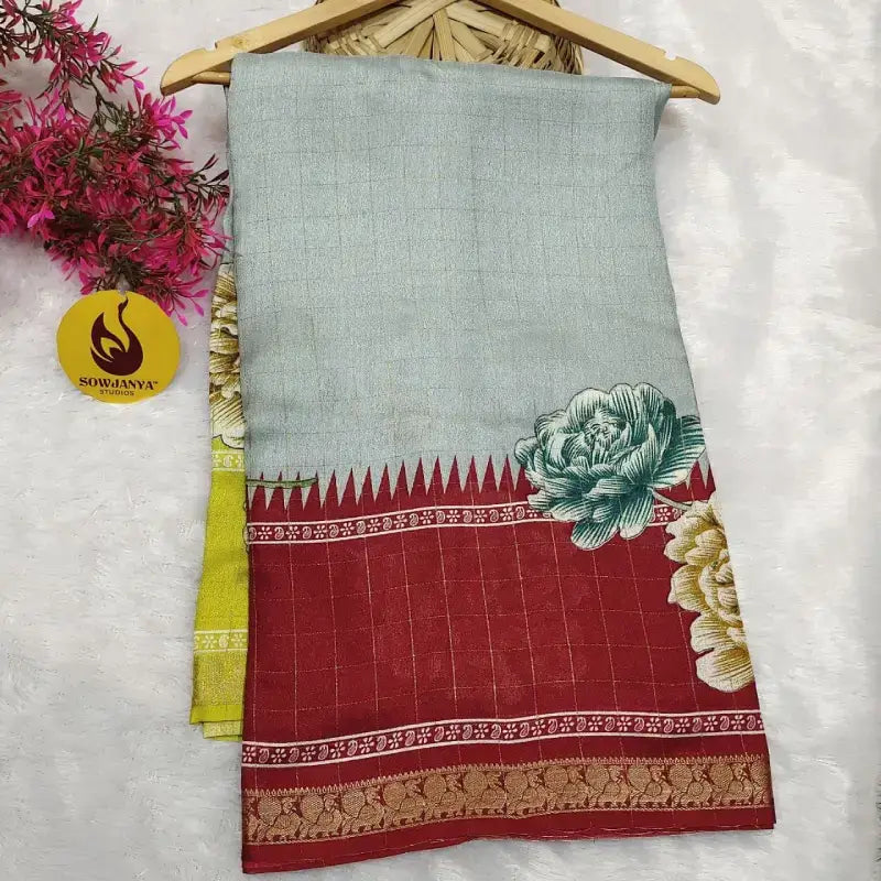 Premium Marshmellow Zari Chex Sarees With Peacock Border - SSZPB6