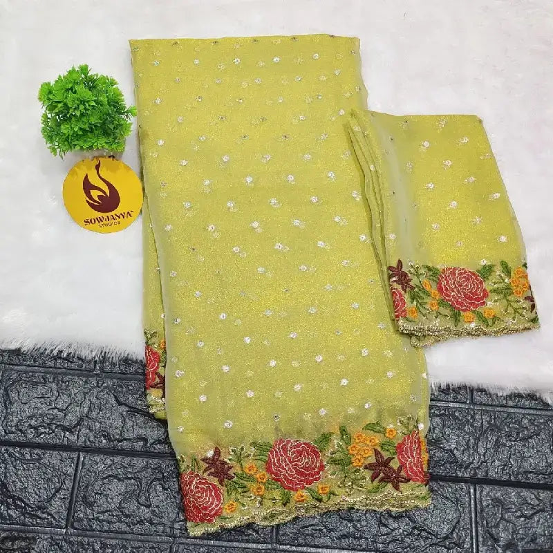 Designer Shimmer Georgette Butti with Emboridery Sarees - SSFLW