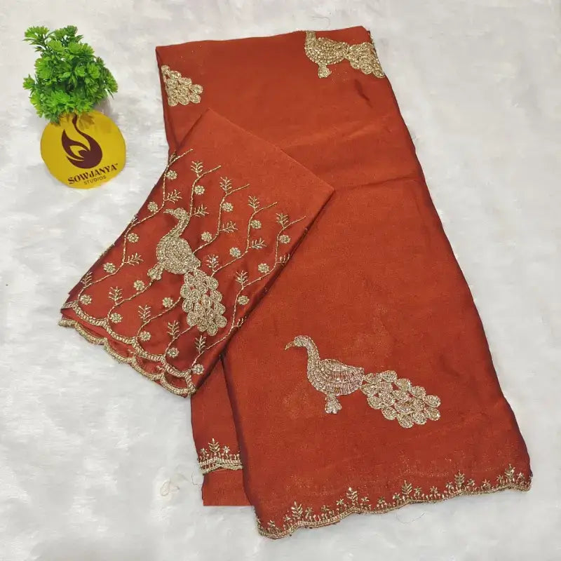 Rangoli Crush Saree With Peacock Beads Work Design - SPARK