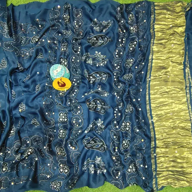 PURE Model Silk original Ajrakh Saree With Original Mirrors - PAJRAK