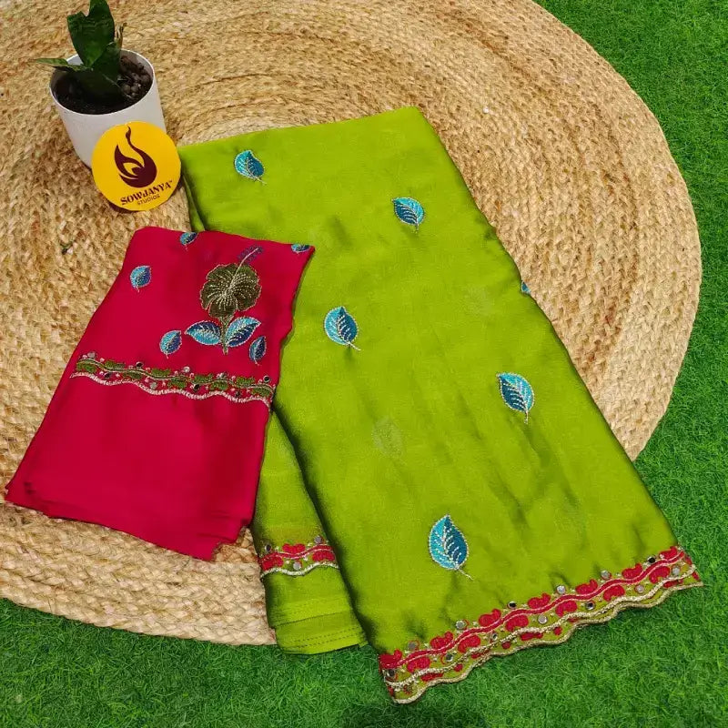 Premium Rangoli Silk Saree with Mirror work -FLASH