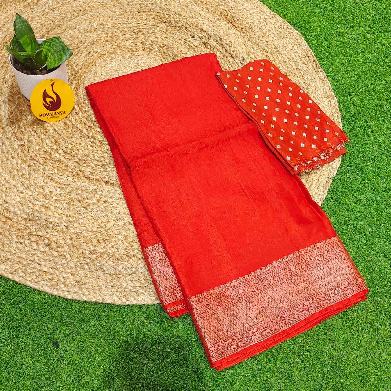 Premium Viscose Crape Georgette Saree's - SSBRC01(Rust Orange)