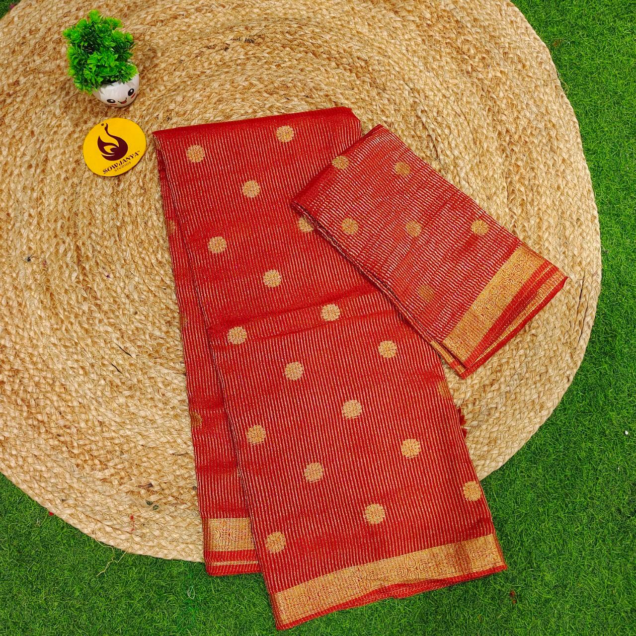 Designer Zari Lines Saree With Small Zari Border - SSZLV5(RUST ORANGR)