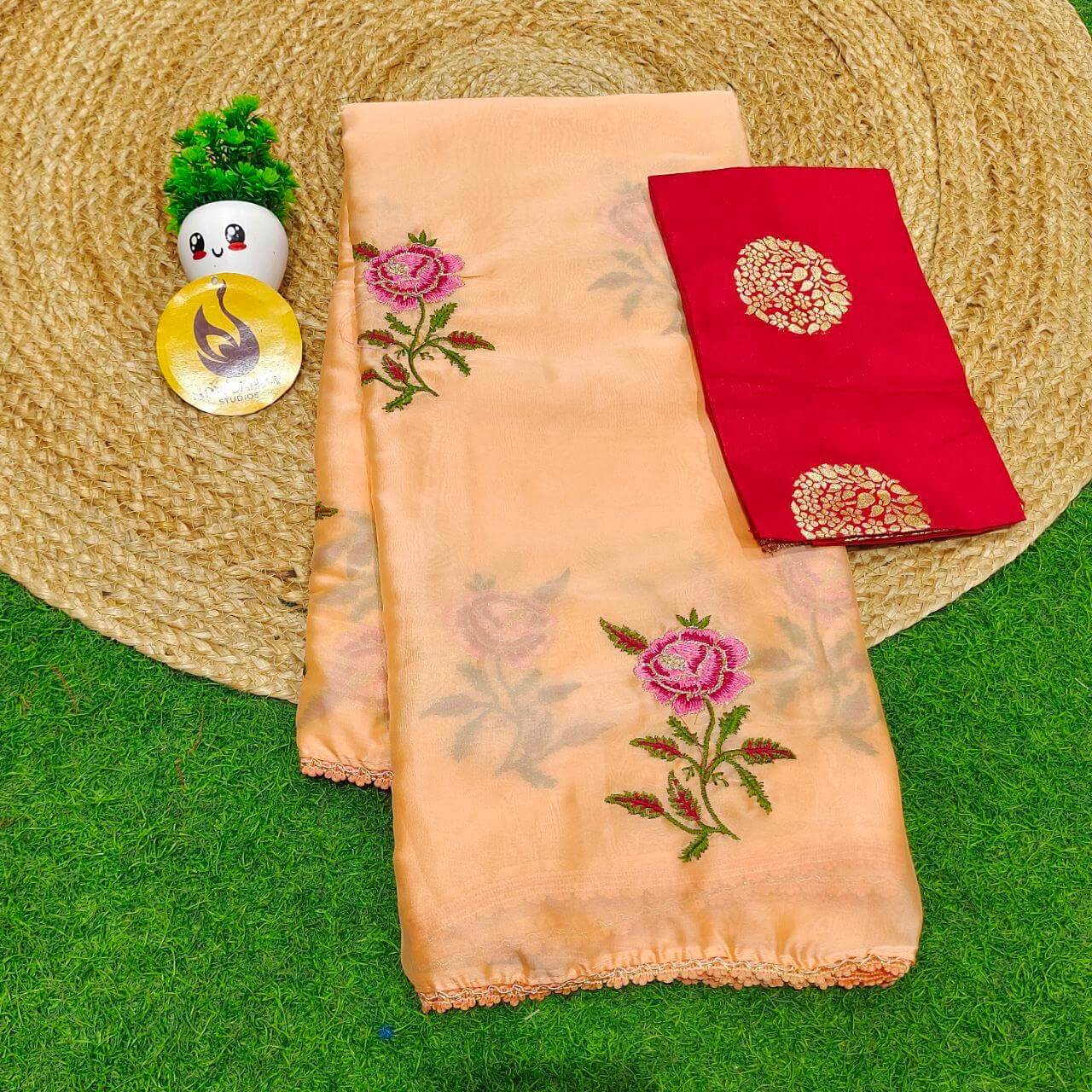 Premium Rangoli Silk with Emboridery work Sarees - SSROS1