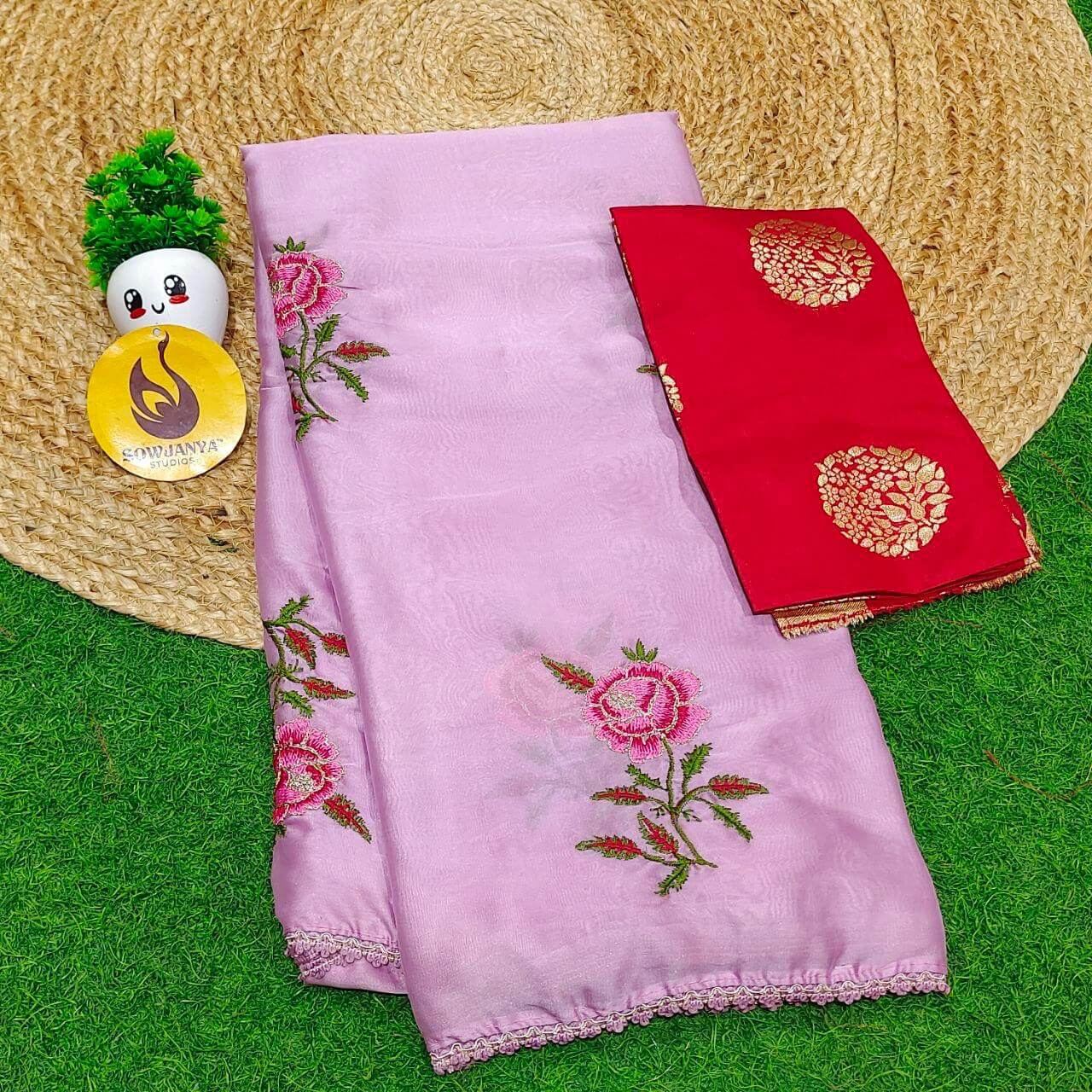 Premium Rangoli Silk with Emboridery work Sarees - SSROS4(lavender shade)