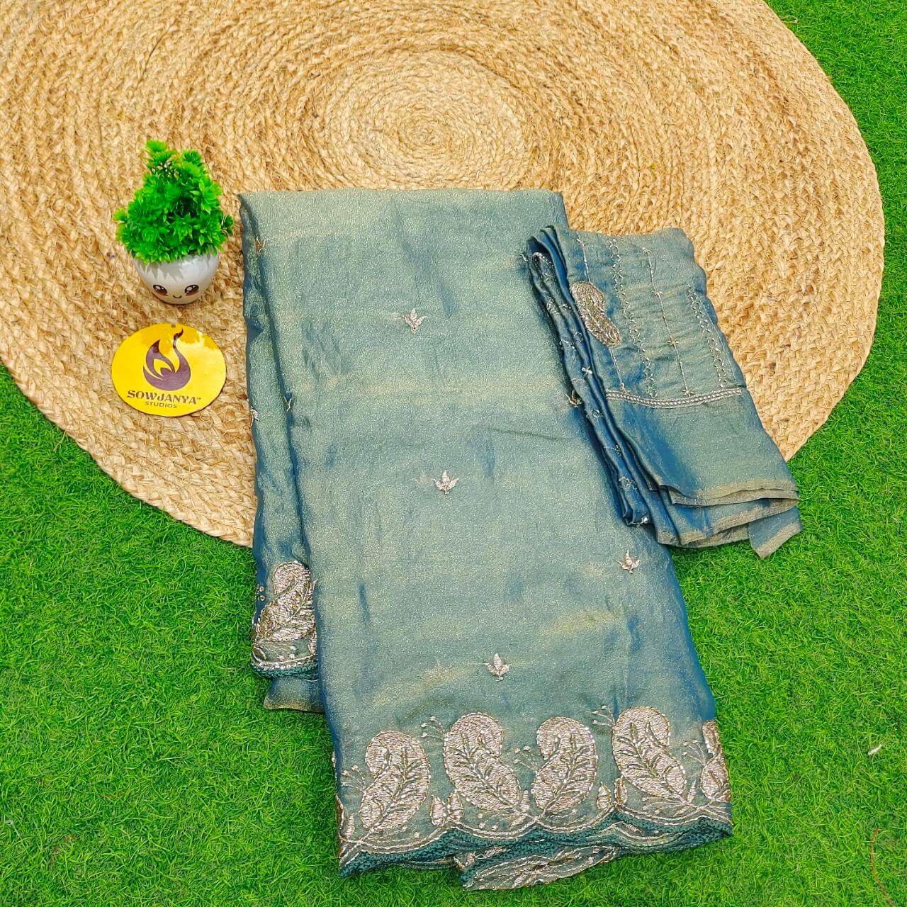 Premium Space Silk withI work Sarees- SSMTS10
