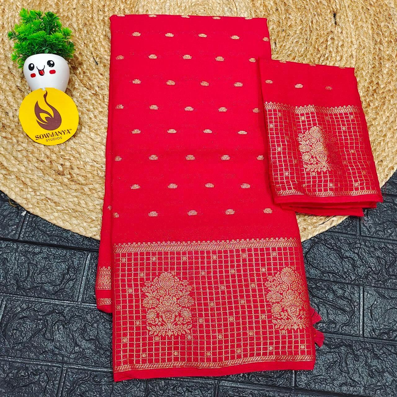 Viscose Butti Saree's With Floral Kanchi Border - BUNCH4 (RED)