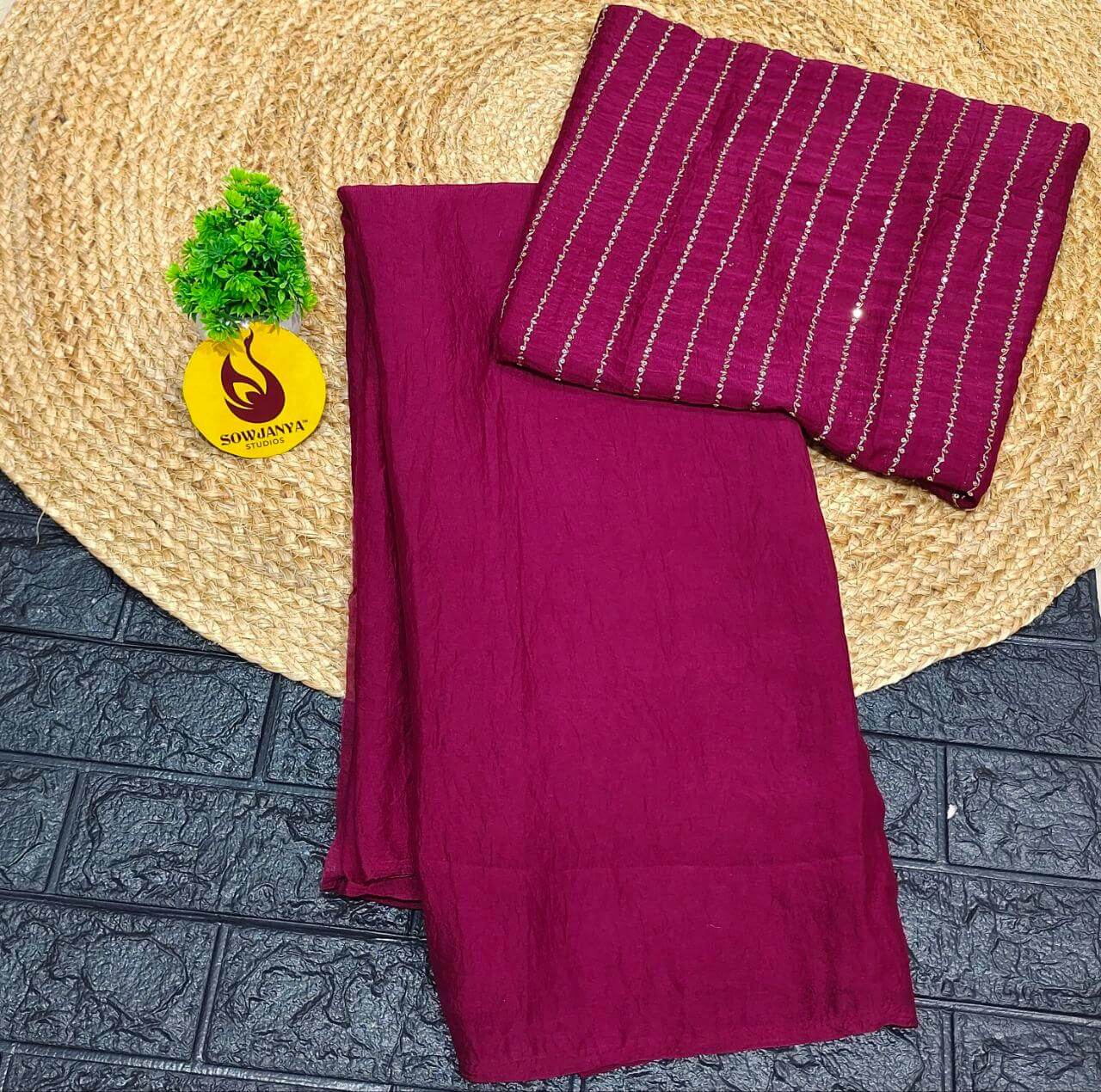 Premium Crush Saree with Bead Work Blouse - YEAR