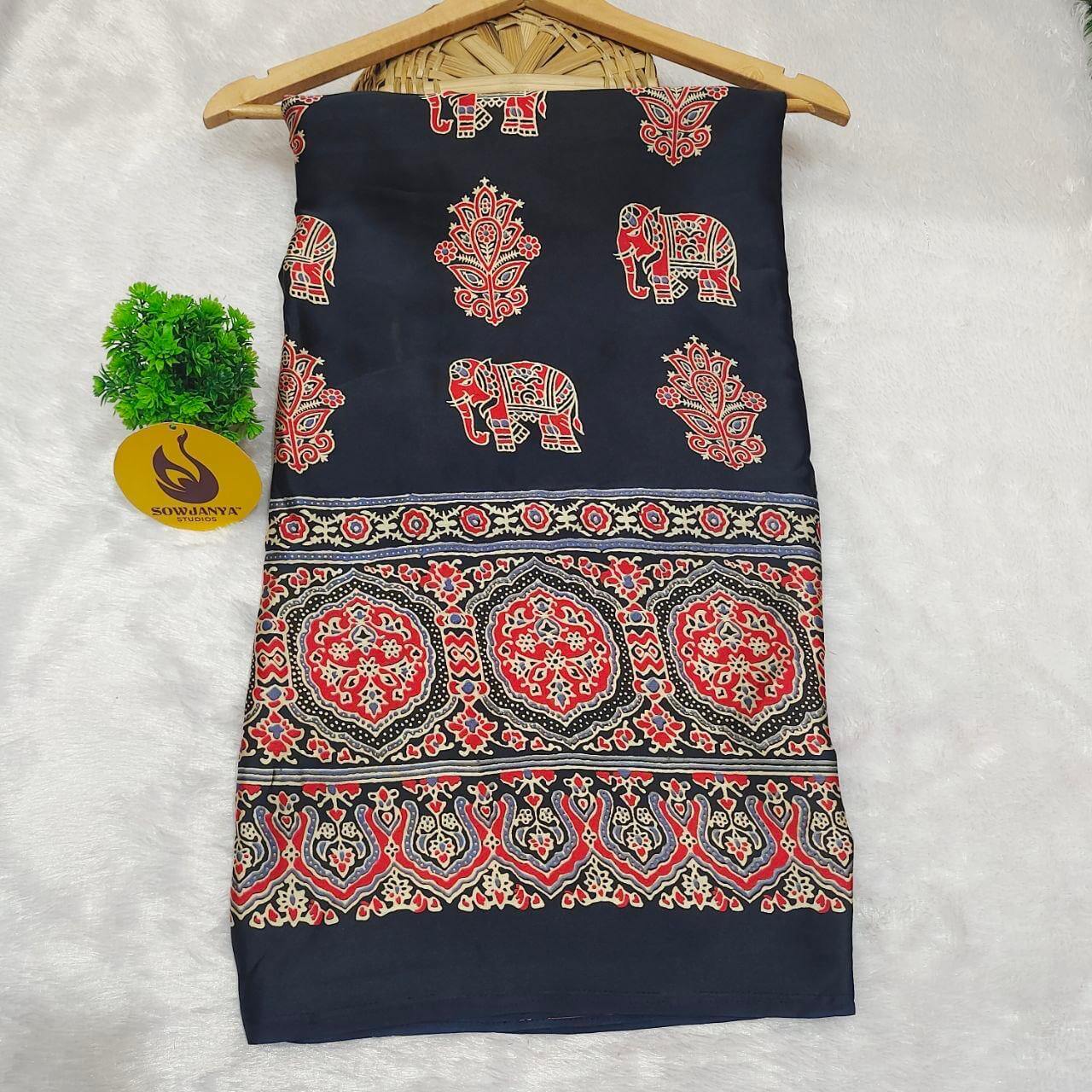 Heavy Japan Satin Crape Saree Without Mirrors(81)- AJRAK