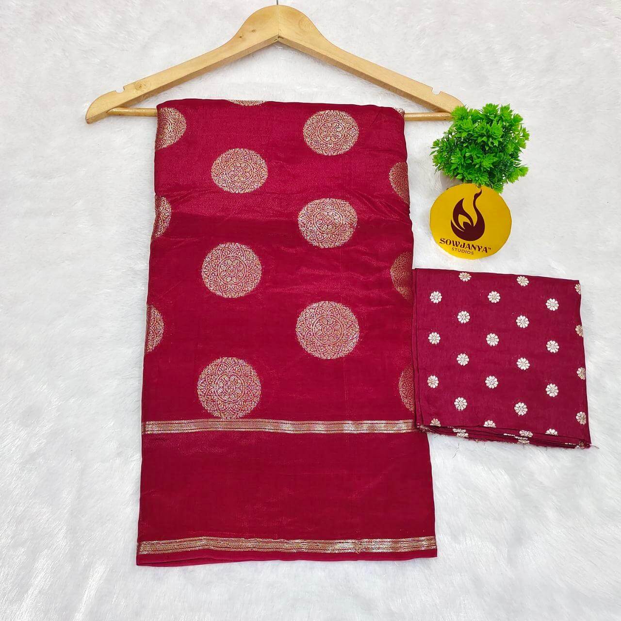 Viscose Crape Satin Butti Saree (maroon) - SSCDB