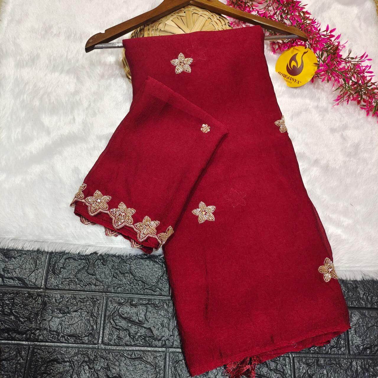 Premium Crush with Heavy Beads Work(maroon) - STAR