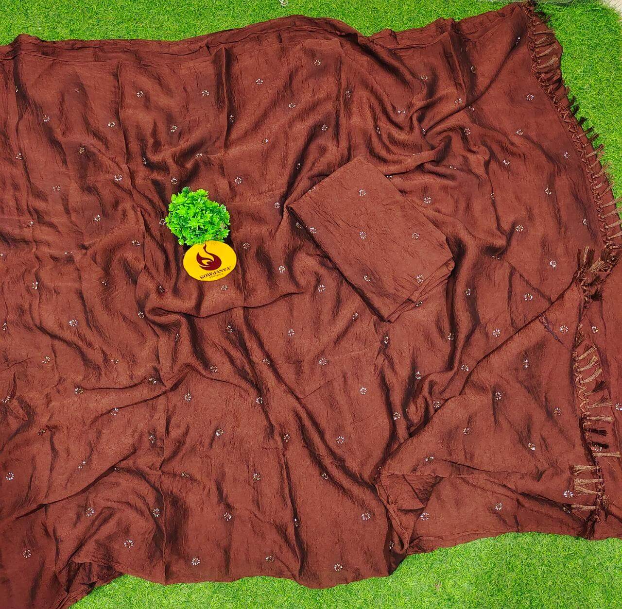 Premium Crush with Beads Work - CHOCO
