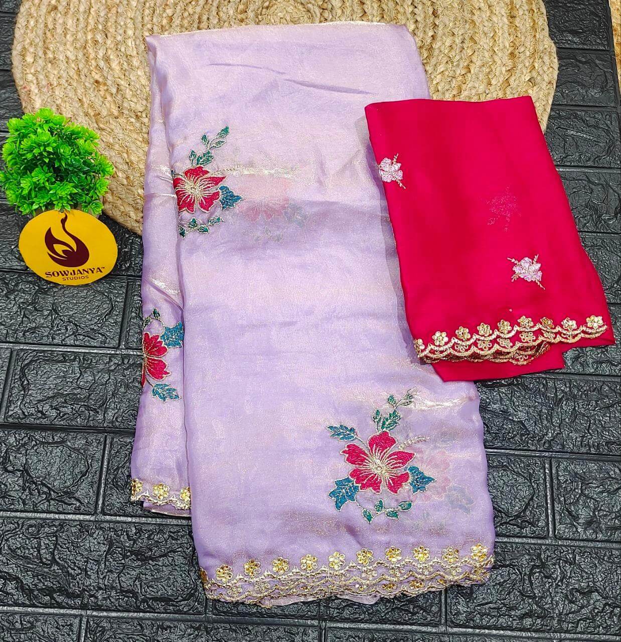 Premium Space Silk with work Sarees(lavender) - YEAR