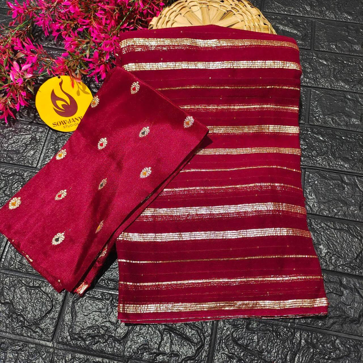 Premium Viscose Georgette sequence work Saree (maroon)- YEAR