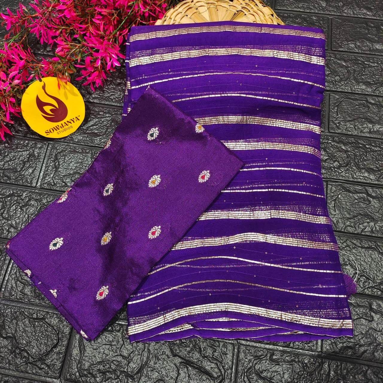 Premium Viscose Georgette sequence work Saree (violet)- YEAR