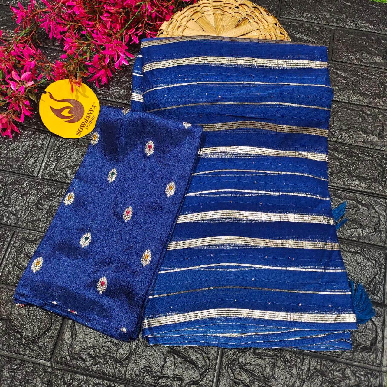 Premium Viscose Georgette sequence work Saree (blue)- YEAR