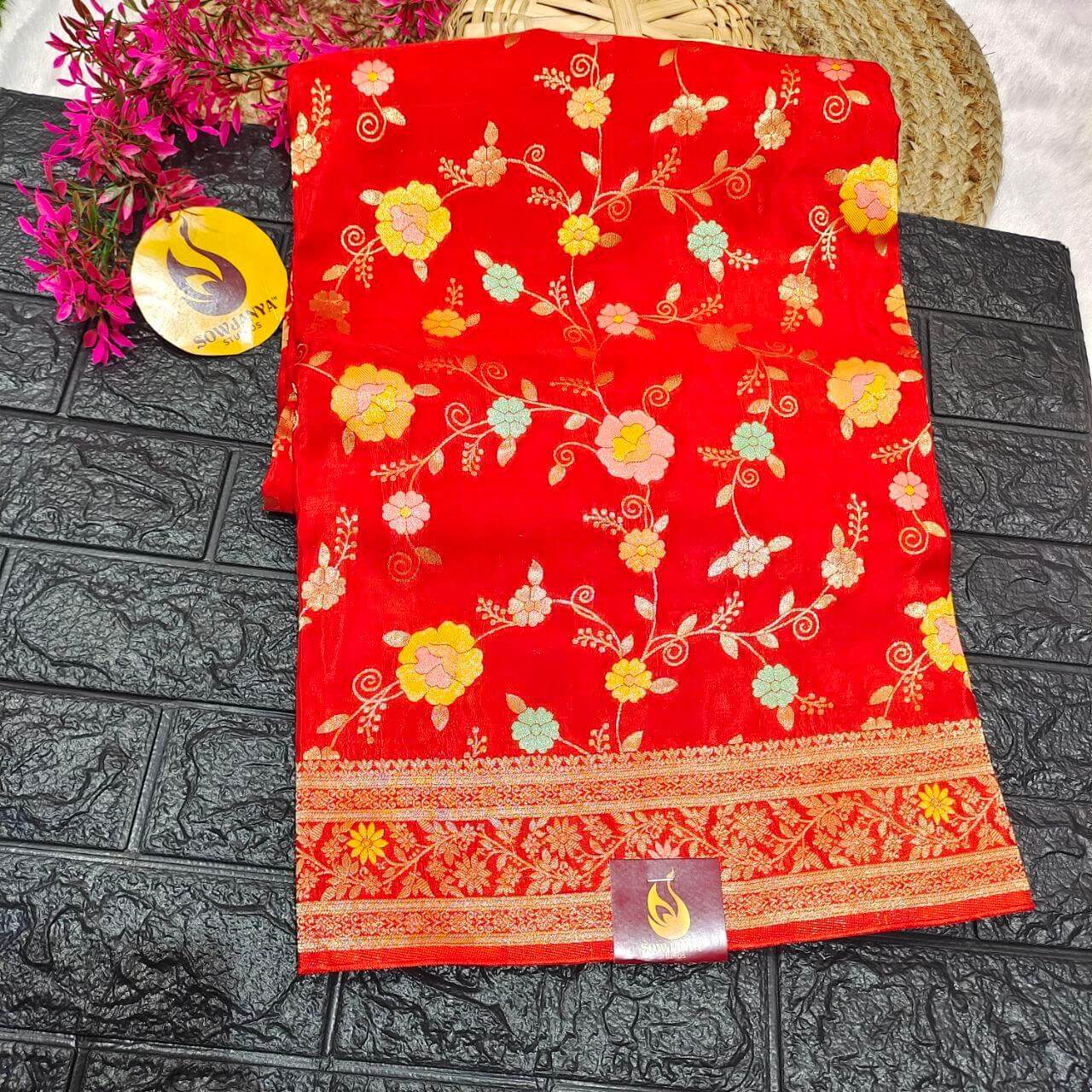 PURE BANARAS MEENA H-HO SILK(orange)- BOOM
