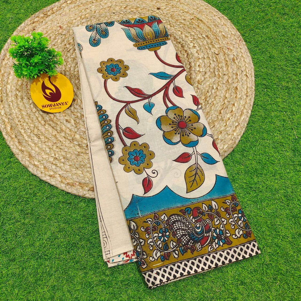 ORIGINAL PEDANA KALAMKARI Cotton Sarees (101)- BOMMA