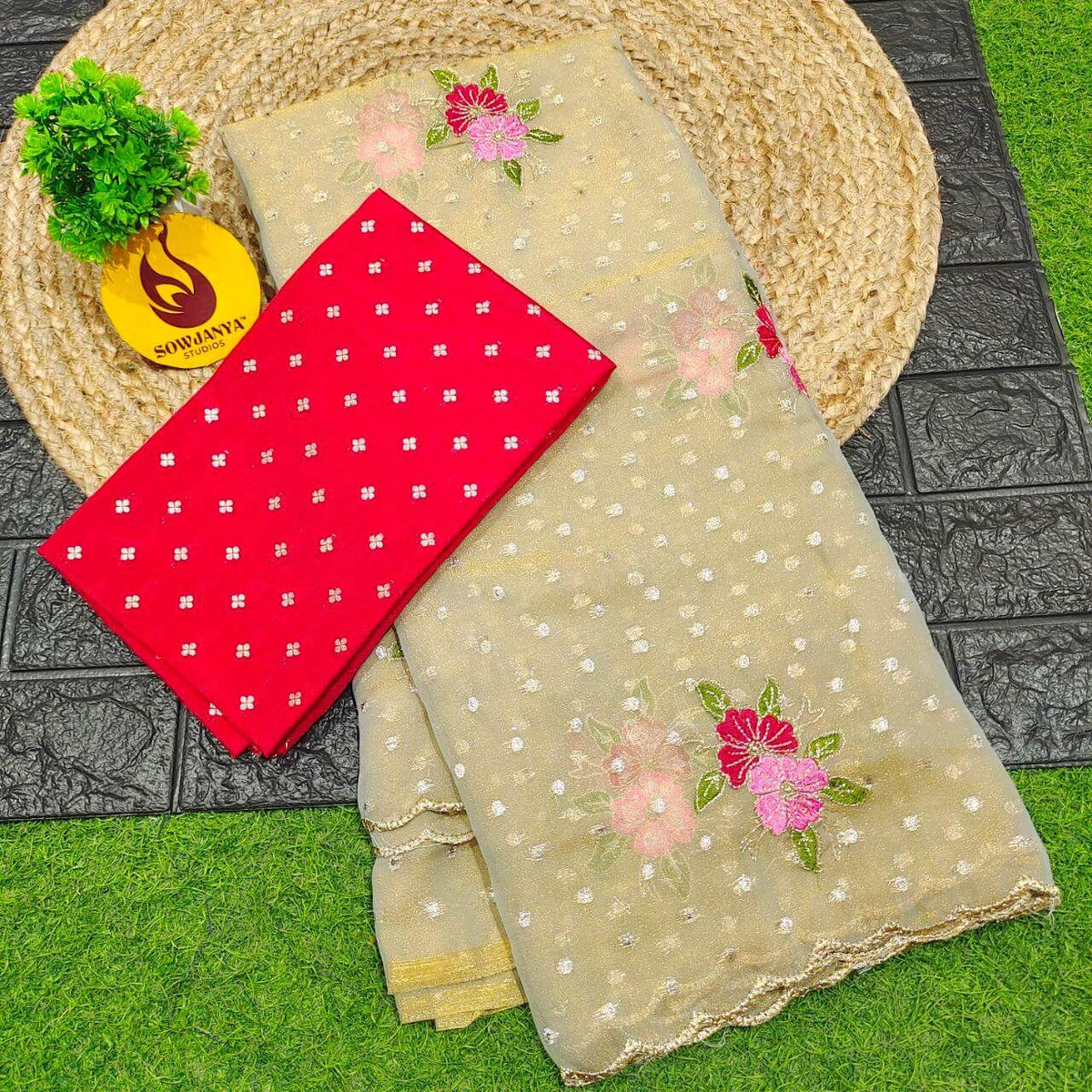 Designer Shimmer Georgette Butti with Emboridery Sarees - SSFLW