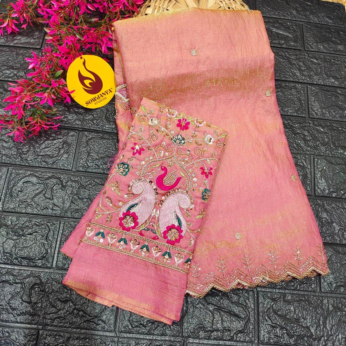 Soft space silk Crush Saree With Heavy Beads Work Design - SHINE