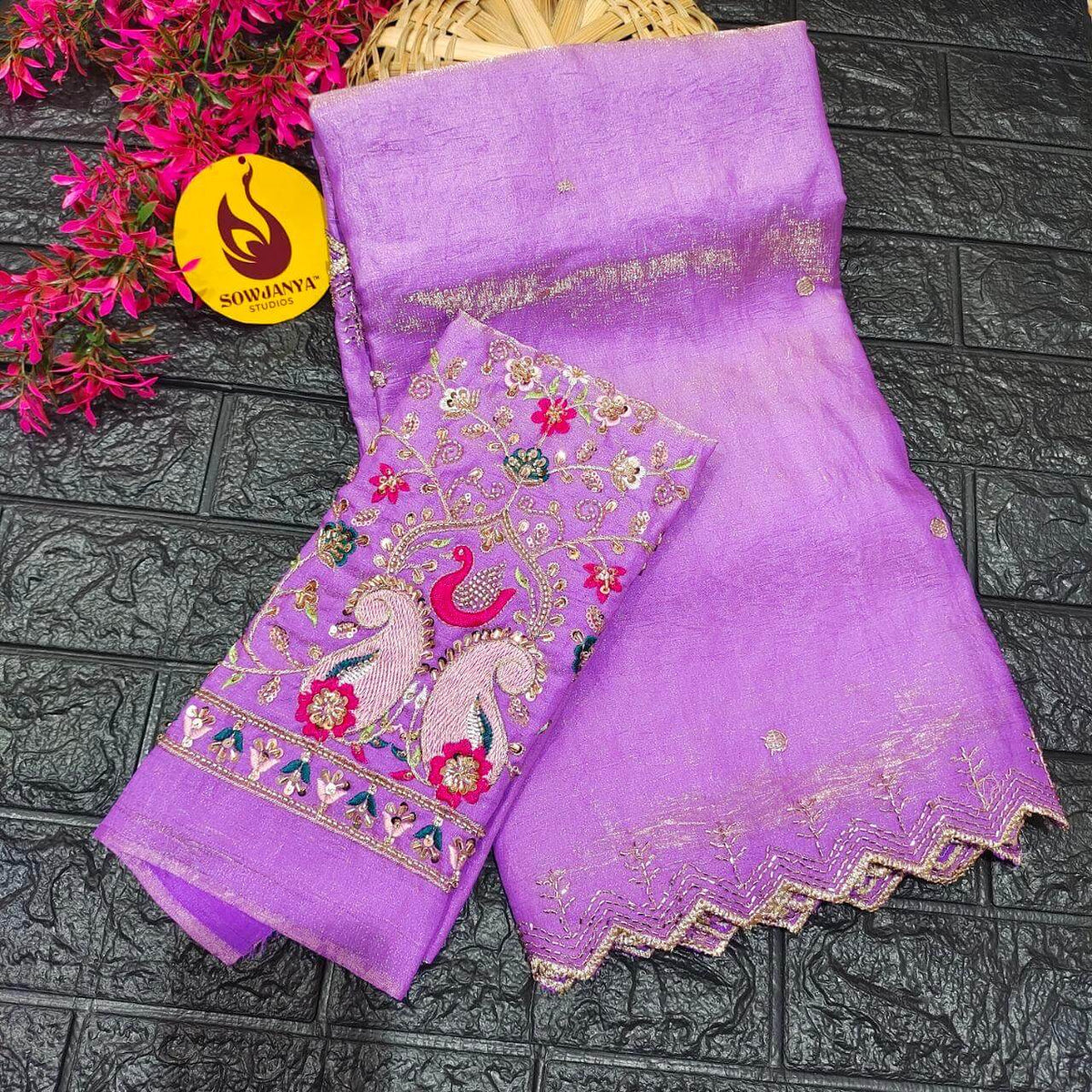 Soft space silk Crush Saree With Heavy Beads Work Design - SHINE