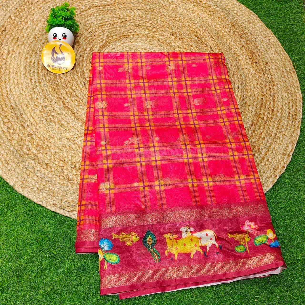 Trendy Check Pattern Sarees With Pathani Style Border - SSCHK1