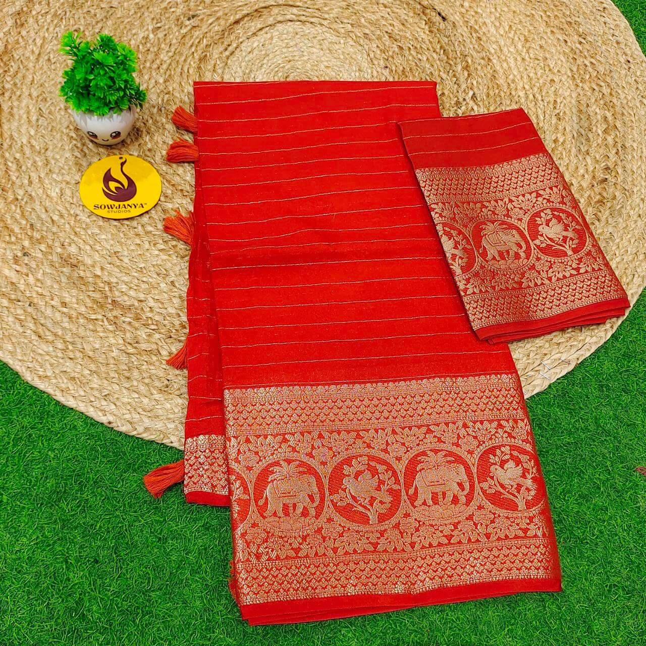 Premium Viscose Georgette Saree - BEST058(rust orange)