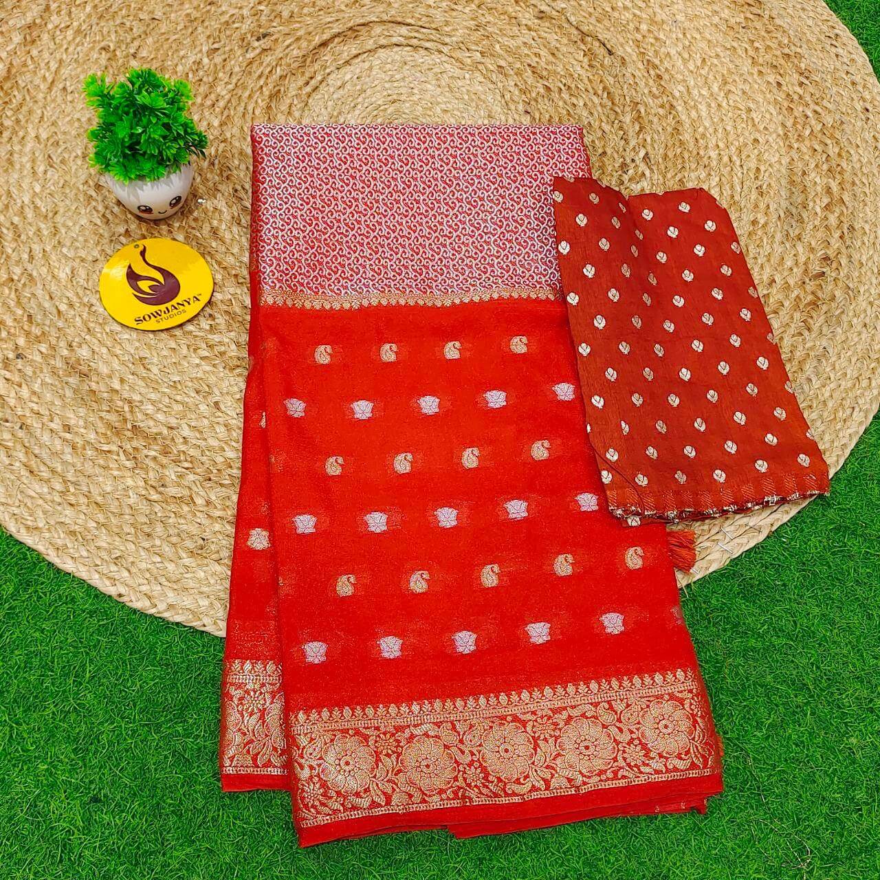 Premium Viscose Georgette Saree - BEST055 (Orange)