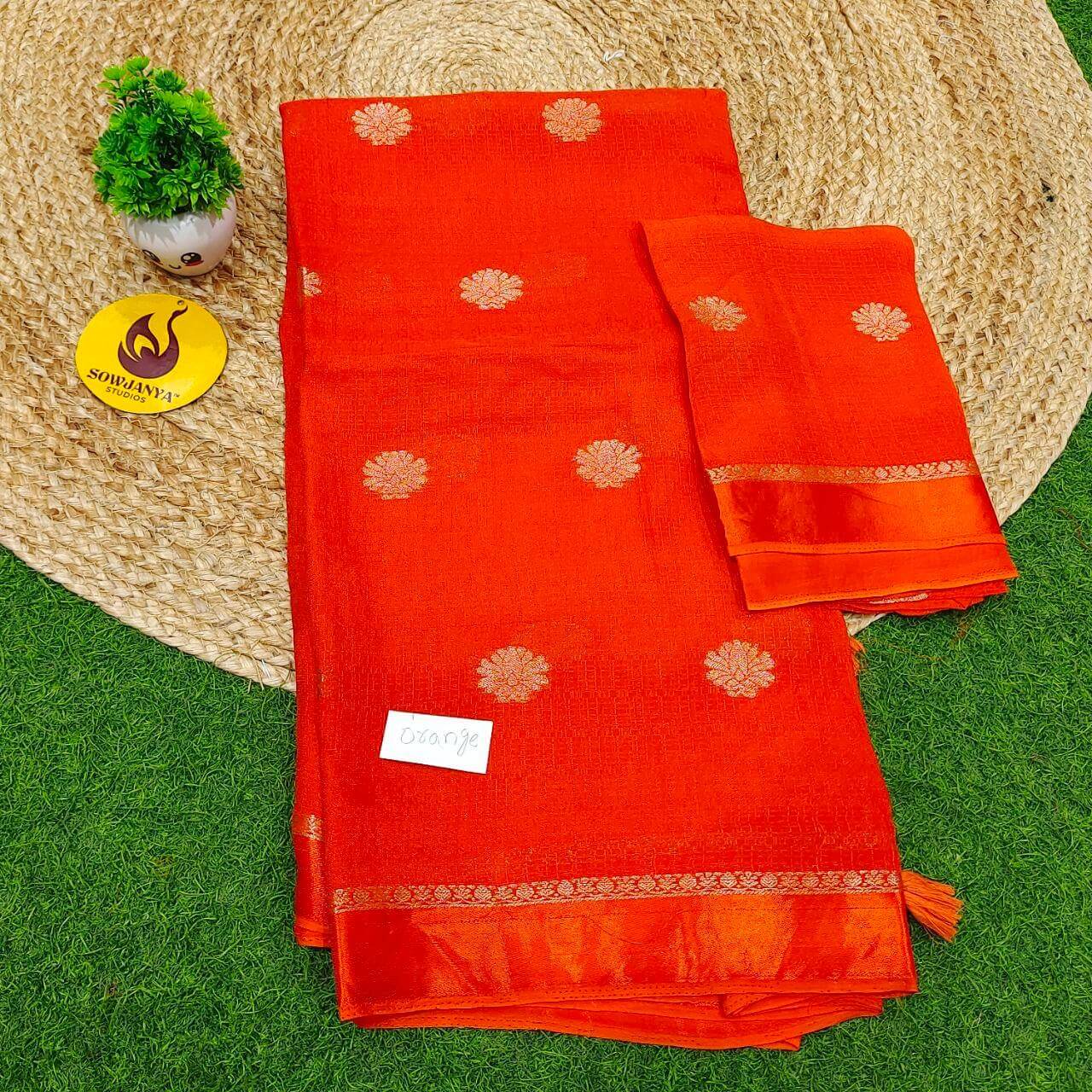 Premium JUTE Sarees - SSJUTE23(orange)