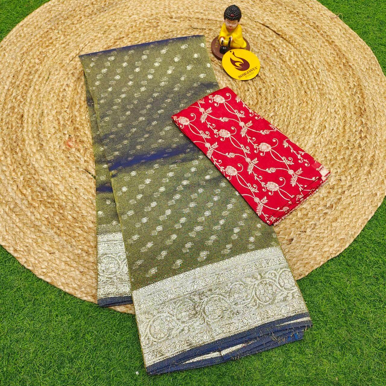 Designer TISSUE Weaving Butti Sarees - SSTWB5(blue shade)