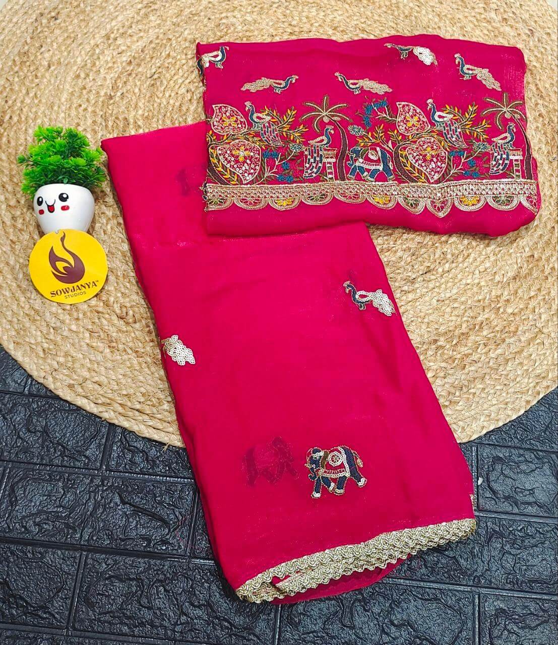 Premium Space Silk Saree With Emboridery Work Border - SSHAT1