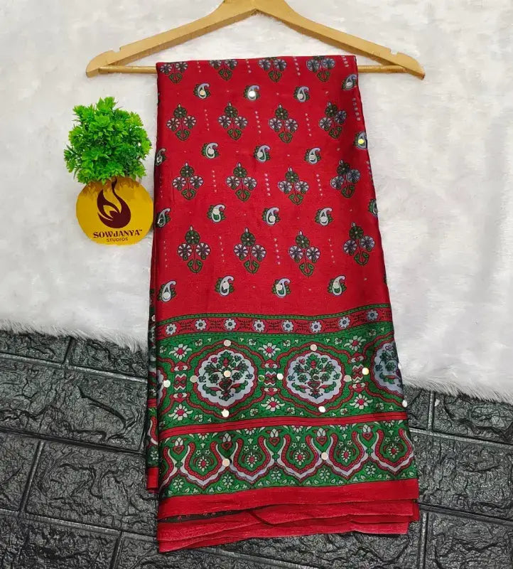 Japan Satin Crape Original Mirror Sarees41 - AJRAK