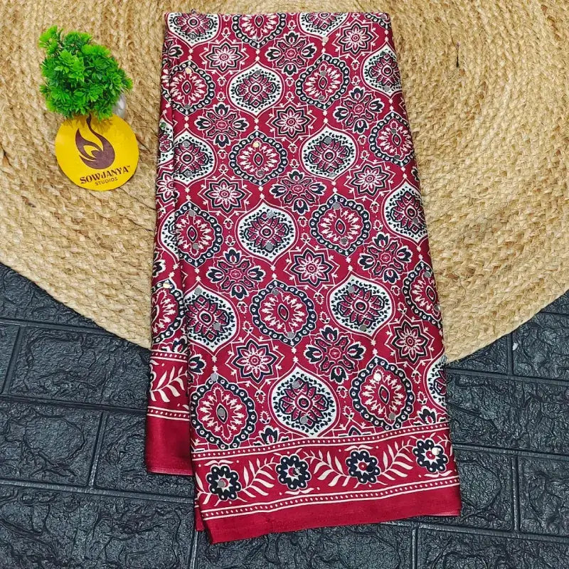 Japan Satin Crape Original Mirror Sarees56 - AJRAK