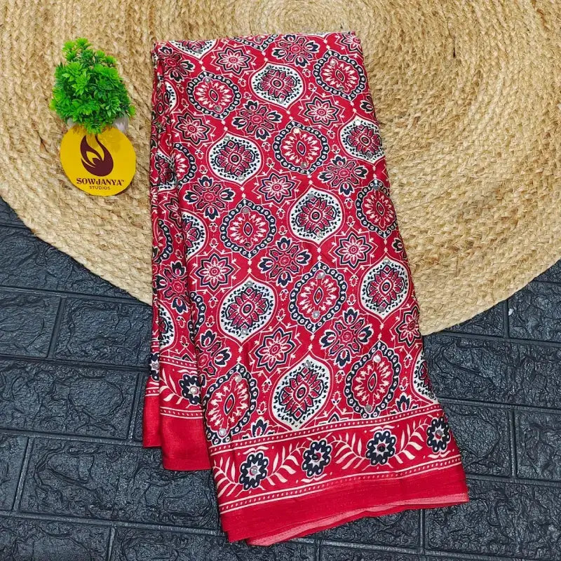 Japan Satin Crape Original Mirror Sarees55 - AJRAK