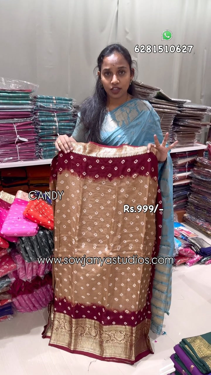 Kanjivaram Border  Bandini Saree with  Blouse |Cod | Best Saree Shop in Hyderabad