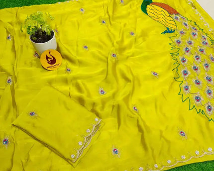 Premium Designer Peacock Embroidery Moti Work Saree - SSPEA4