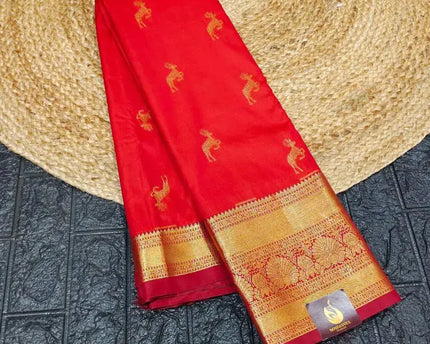 VINTAGE Look Premium Semi Kanchi Pattu Sarees - SSGRO3(rust orange)