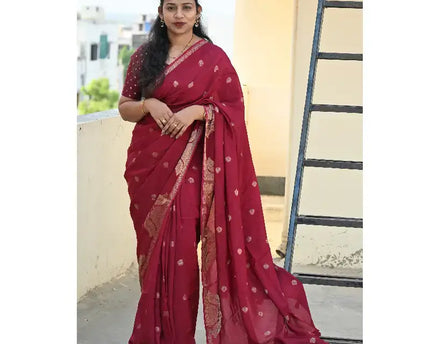 Premium Viscose Satin Crape Georgette Saree - SSCRM1