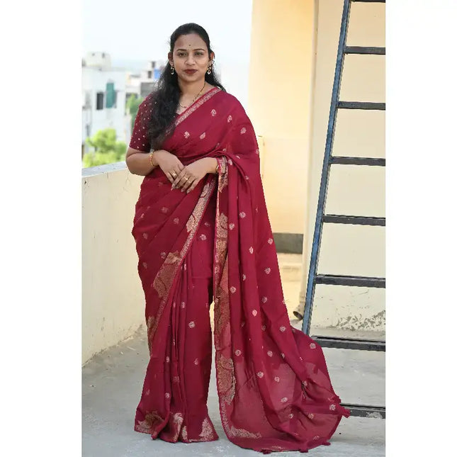 Premium Viscose Satin Crape Georgette Saree - SSCRM1