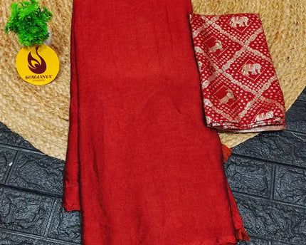 Premium Crush Saree with Bandini Blouse - BIRD5(brick colour)